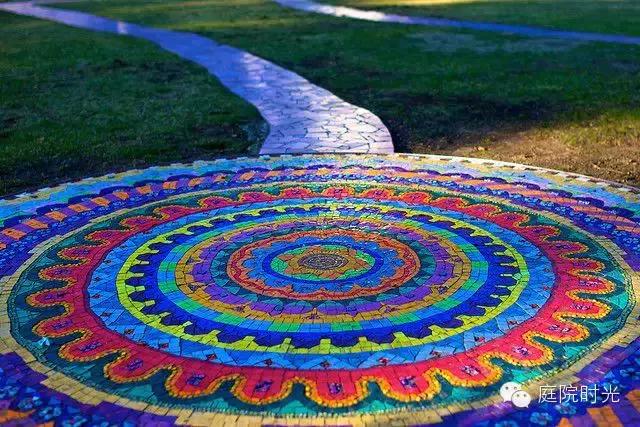 庭院小路台阶铺装效果图,马赛克庭院铺装