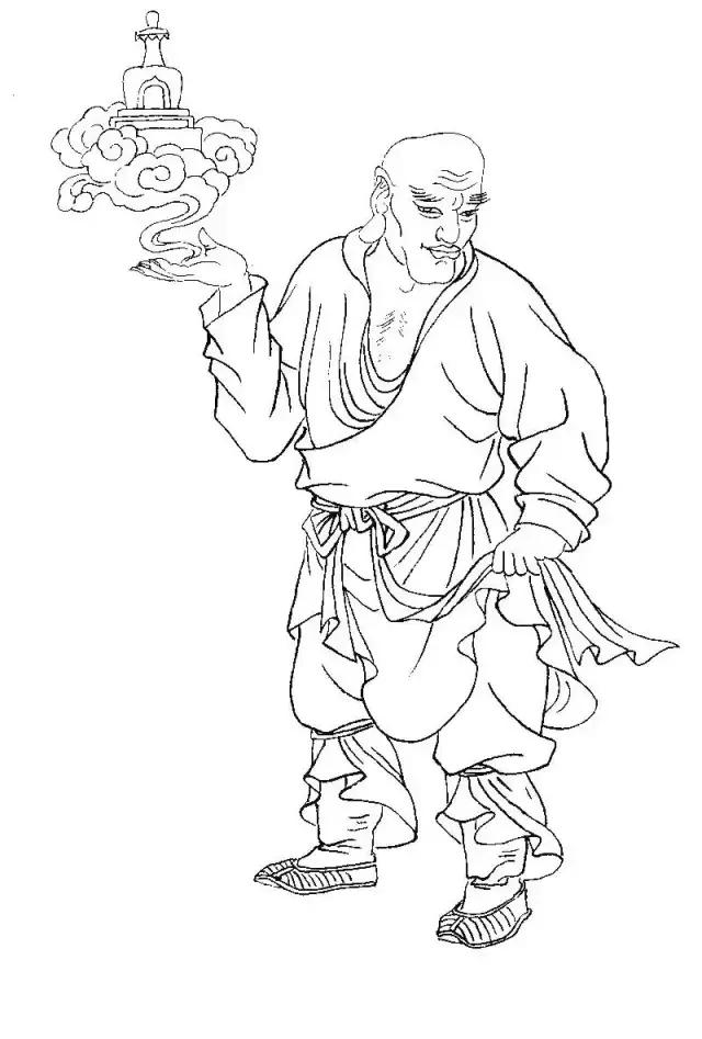 罗汉白描画稿,小写意罗汉图白描