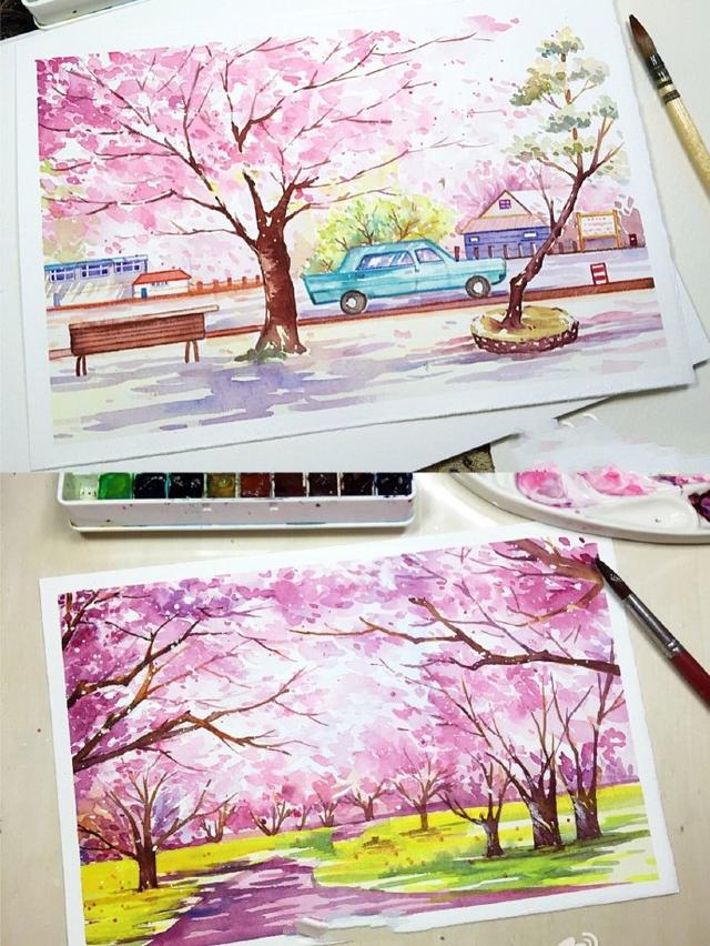 简单清新水彩画日漫,日本水彩风景画教程