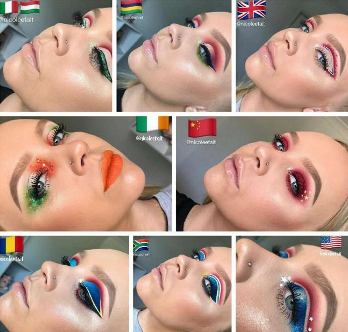 世界杯主题眼影图片大全,红色眼影世界杯