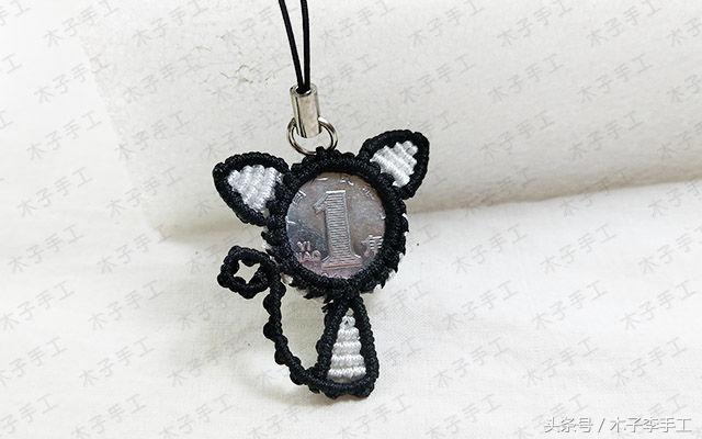 编织硬币小猫挂件,硬币挂件编织教程猫头