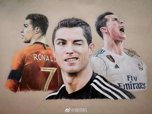 手绘C罗肖像的视频,手绘c罗九宫格