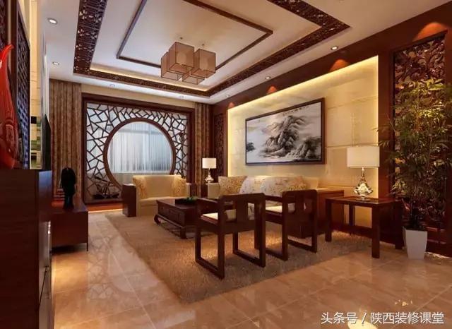 中式无主灯客厅吊顶效果图,80平客厅法式吊顶