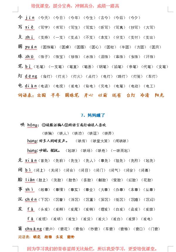 二年级上册生字表组词,二年级上册语文生字表注音可打印