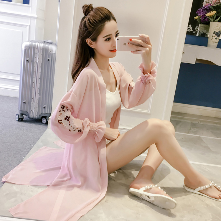 夏天雪纺披肩防晒衣,夏季新款宽松防晒衣女中长款