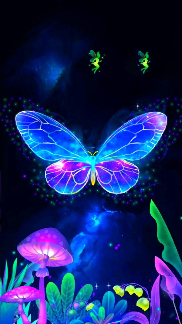 蝶恋花全屏手机壁纸图文,手机壁纸蝶恋花荧光闪耀太好看啦