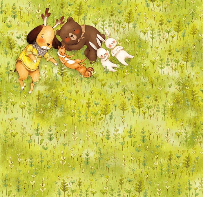 韩国森林女孩冬季插画 (手绘插画森林少女背影图片)