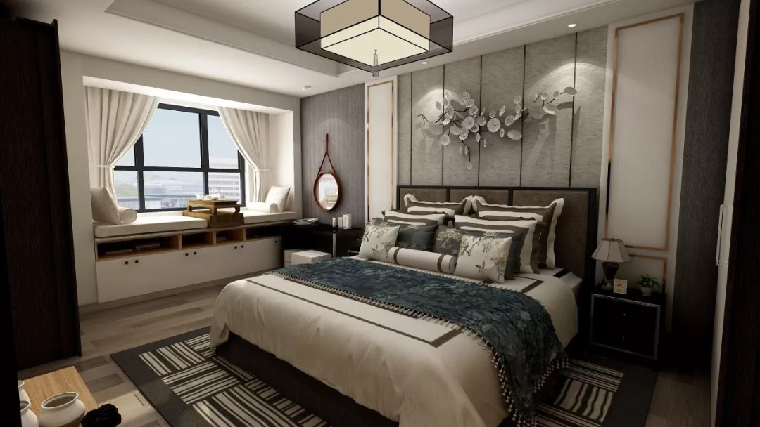 床头背景墙用墙布贴搭配效果图,床头背景墙有造型怎么刷乳胶漆