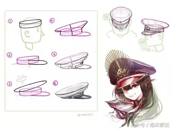 动漫人物帽子画法慢教程,各种各样的帽子画法