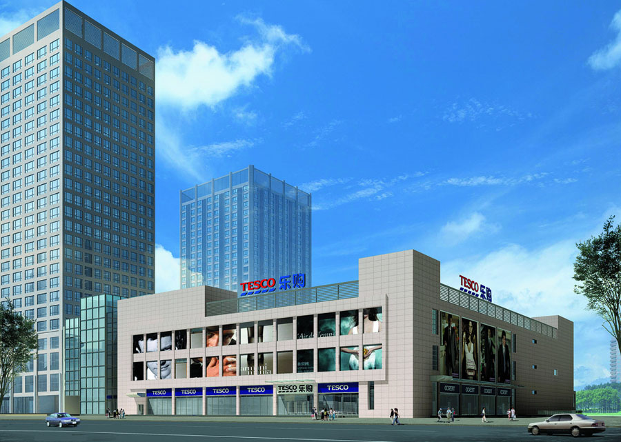 商场建筑外观效果图,三层框架式商场外观图