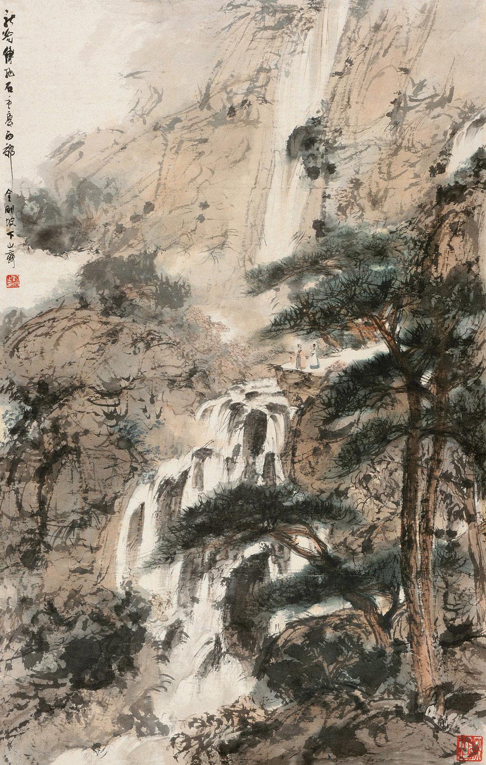 傅抱石创作国画天女散花图,傅抱石的国画作品《一望大江开》