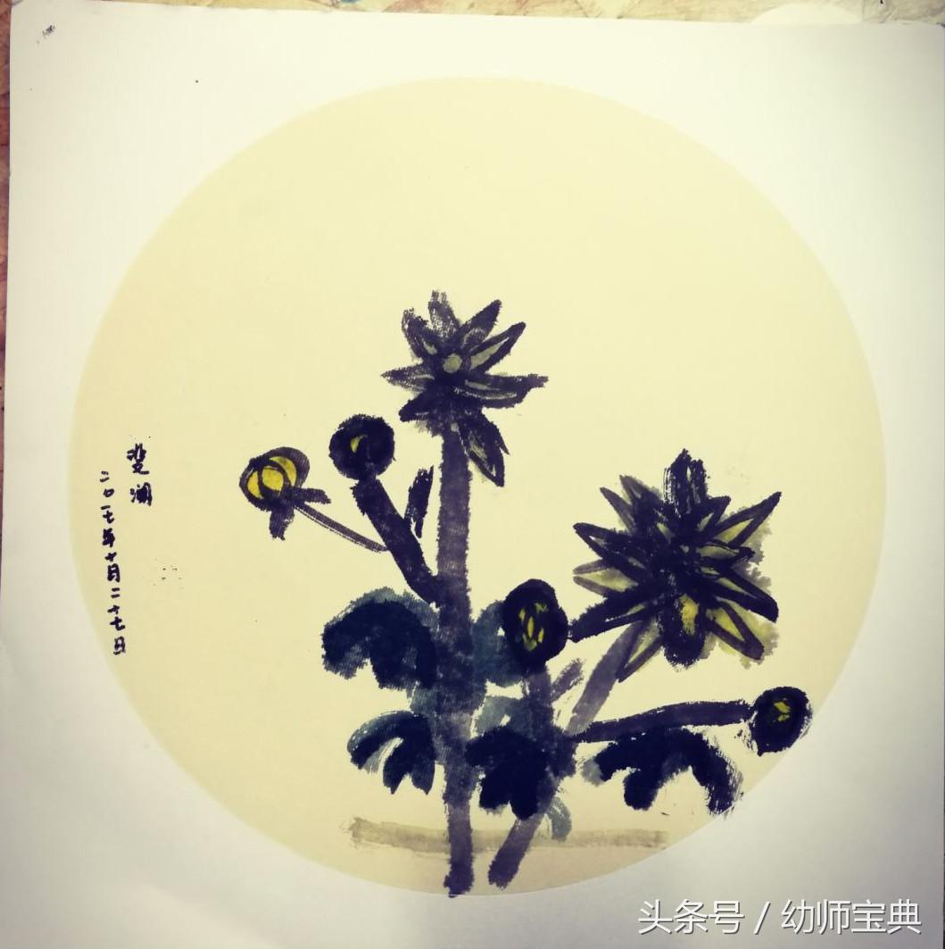 幼儿园大班美术活动水墨画,水墨画入门教学菊
