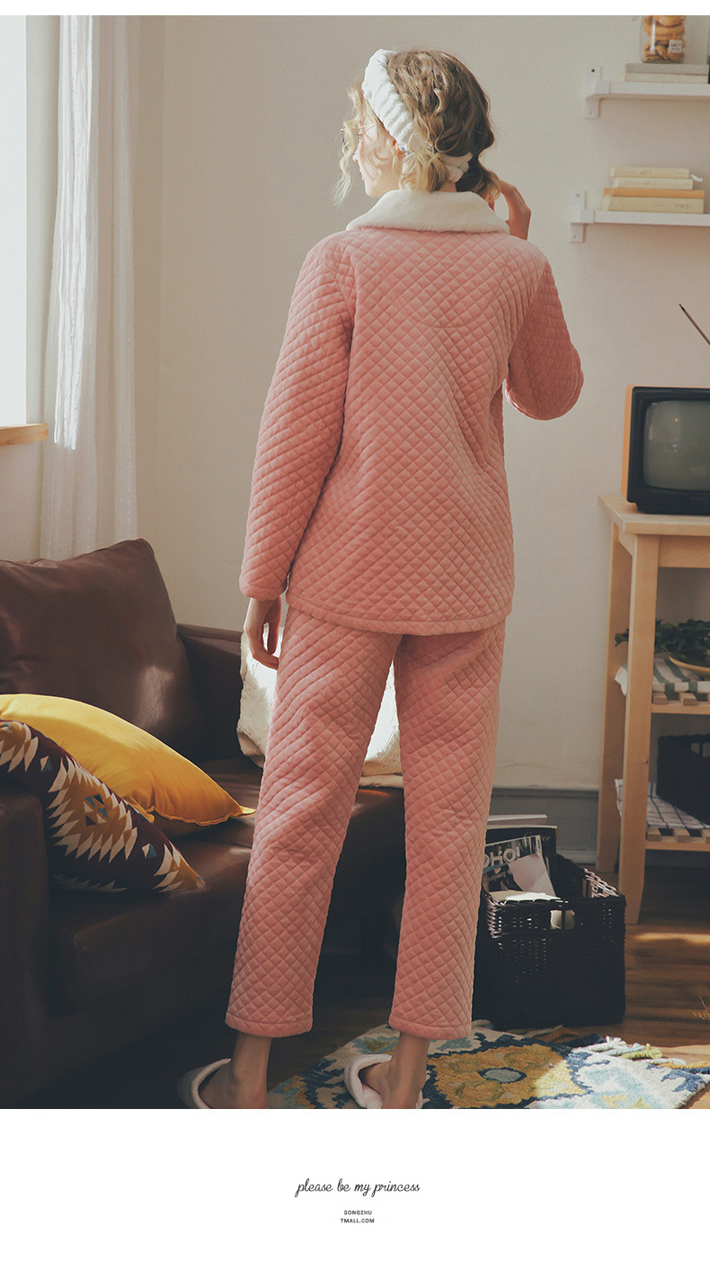 情侣睡衣秋冬珊瑚绒夹棉套装韩版家居服男纯棉长袖100%全棉加厚女