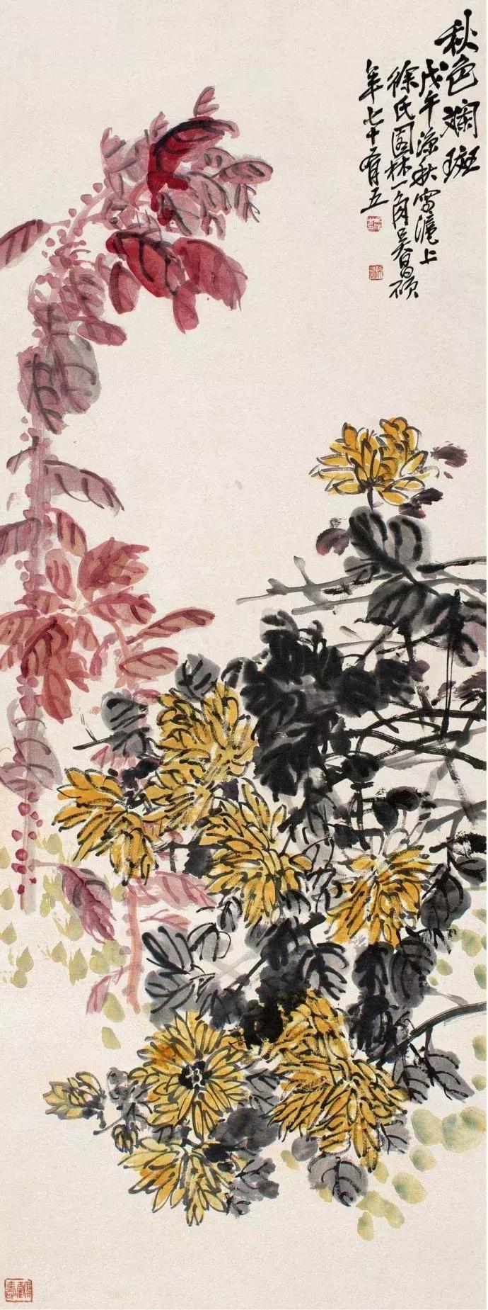 吴昌硕菊花国画作品欣赏,吴昌硕画的菊花