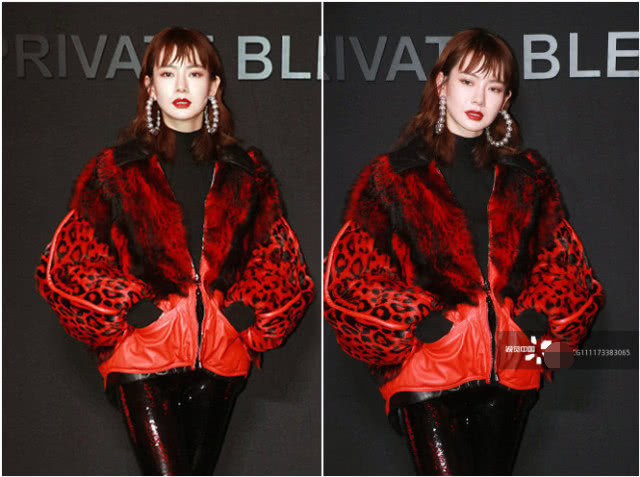 戚薇撞衫韩国人,戚薇身穿黑色皮衣