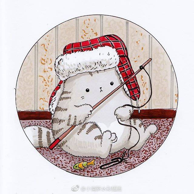 一组超萌的猫咪铅笔画,日本很火的可爱猫咪插画