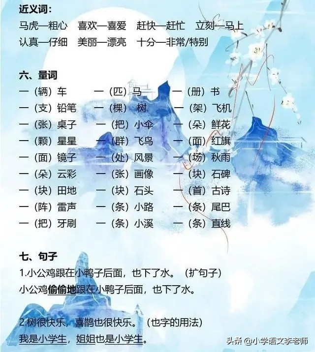 一年级语文下册基础知识汇总,一年级下册语文1-8单元重点及题型