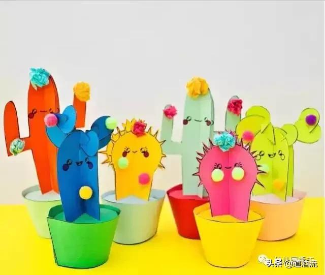 可以贴在墙上用卡纸做的大仙人掌,手工卡纸仙人掌盆栽幼儿园