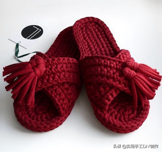 粗布条钩拖鞋图解,布条拖鞋编织全过程图解