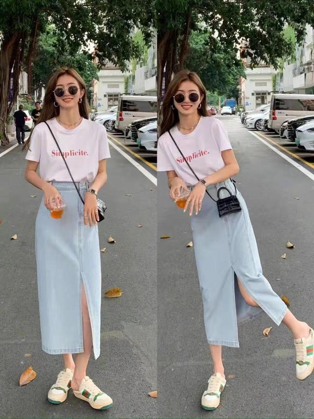 牛仔半裙怎么穿舒服又好看,比短裤显瘦的穿搭