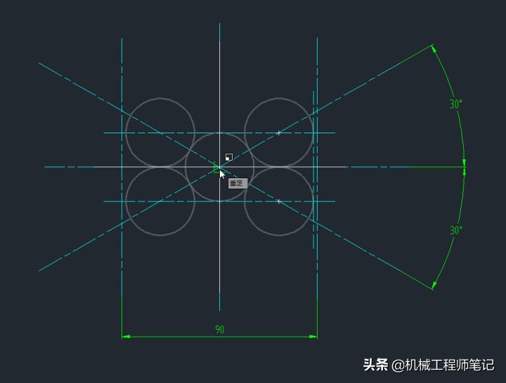 两条线怎么画内切圆cad,cad怎么在圆里画5个内切圆