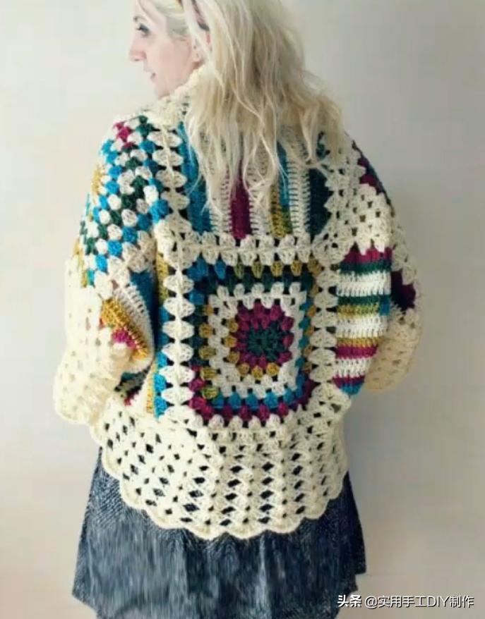 祖母方格编织长款外套教程,针织作品70款简约