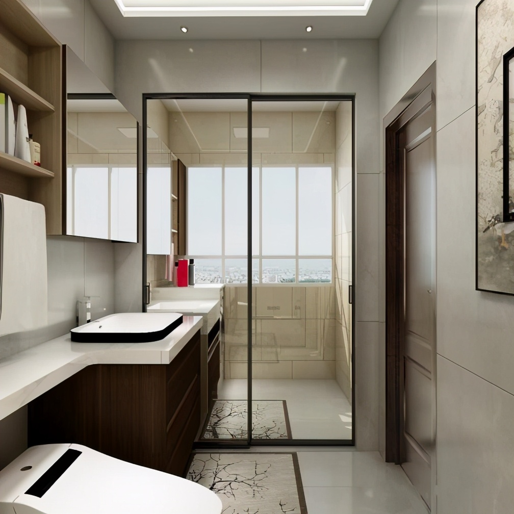 卫生间外边隔开做晾衣区,厕所连通阳台做洗衣区