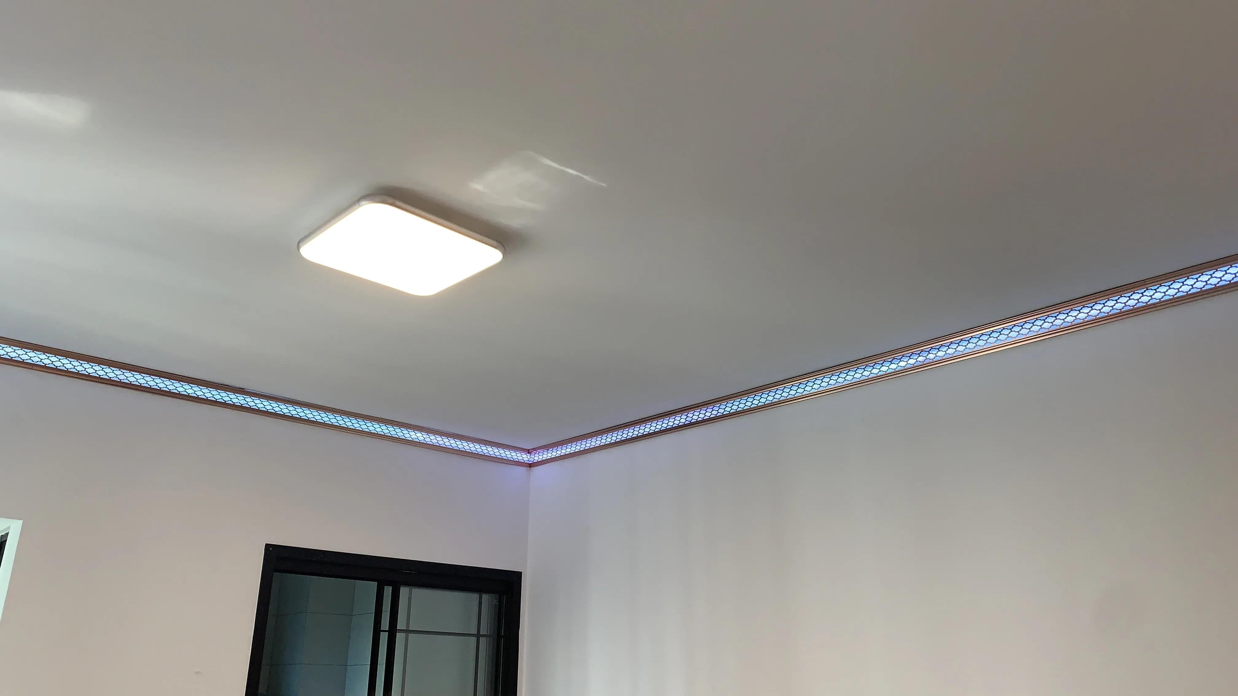 集成吊顶发光顶角线效果图,客厅吊顶led顶角线