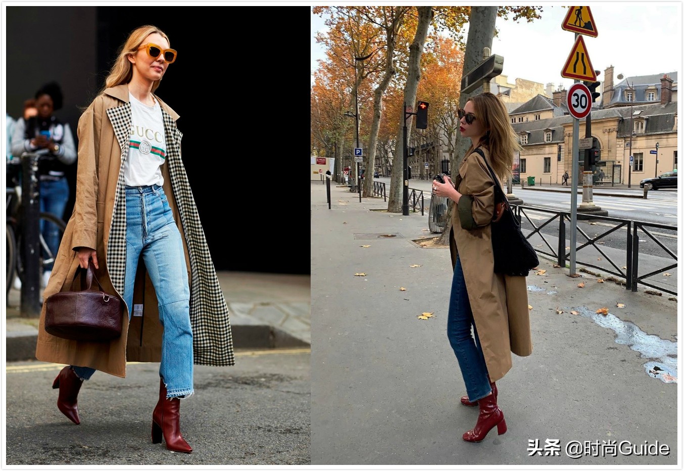 棕色靴子搭配红色小香风,复古深棕色和烟灰色靴子好搭吗