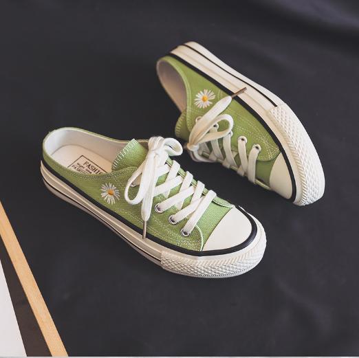 厚底板鞋秋季透气休闲帆布鞋,百搭小雏菊帆布鞋