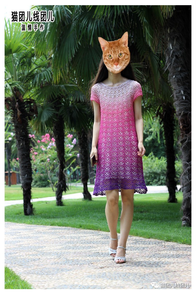 渐变钩裙,钩针绿意裙