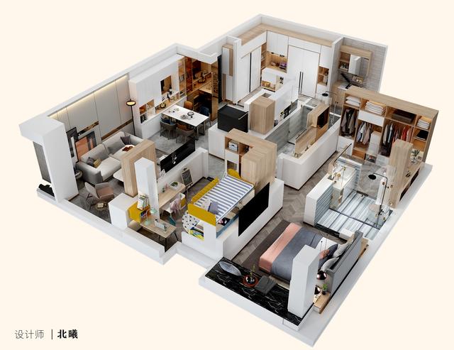 118平三室两厅主卧衣帽间,110平方三室一厅带衣帽间