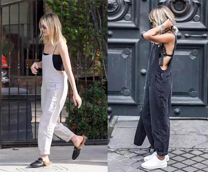 藏肉减龄背带裤,露肉背带裤搭配