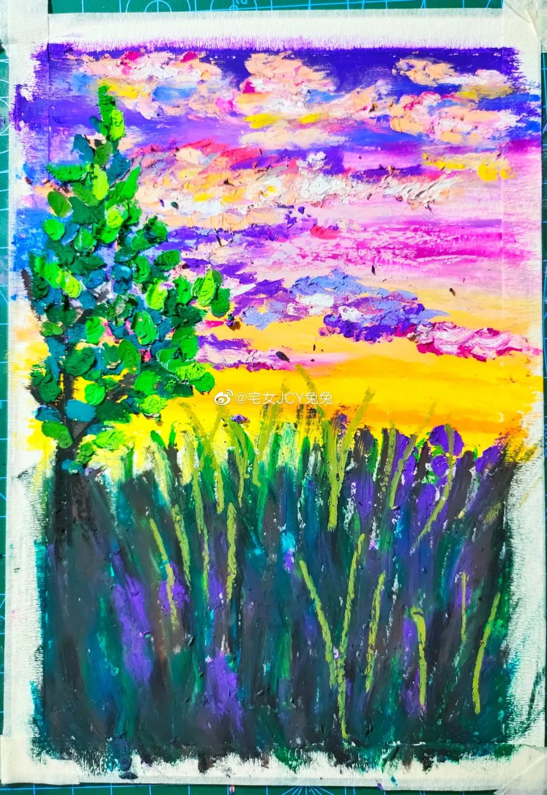 简单又好看的重彩油画棒作品,美到极致的风格绘画