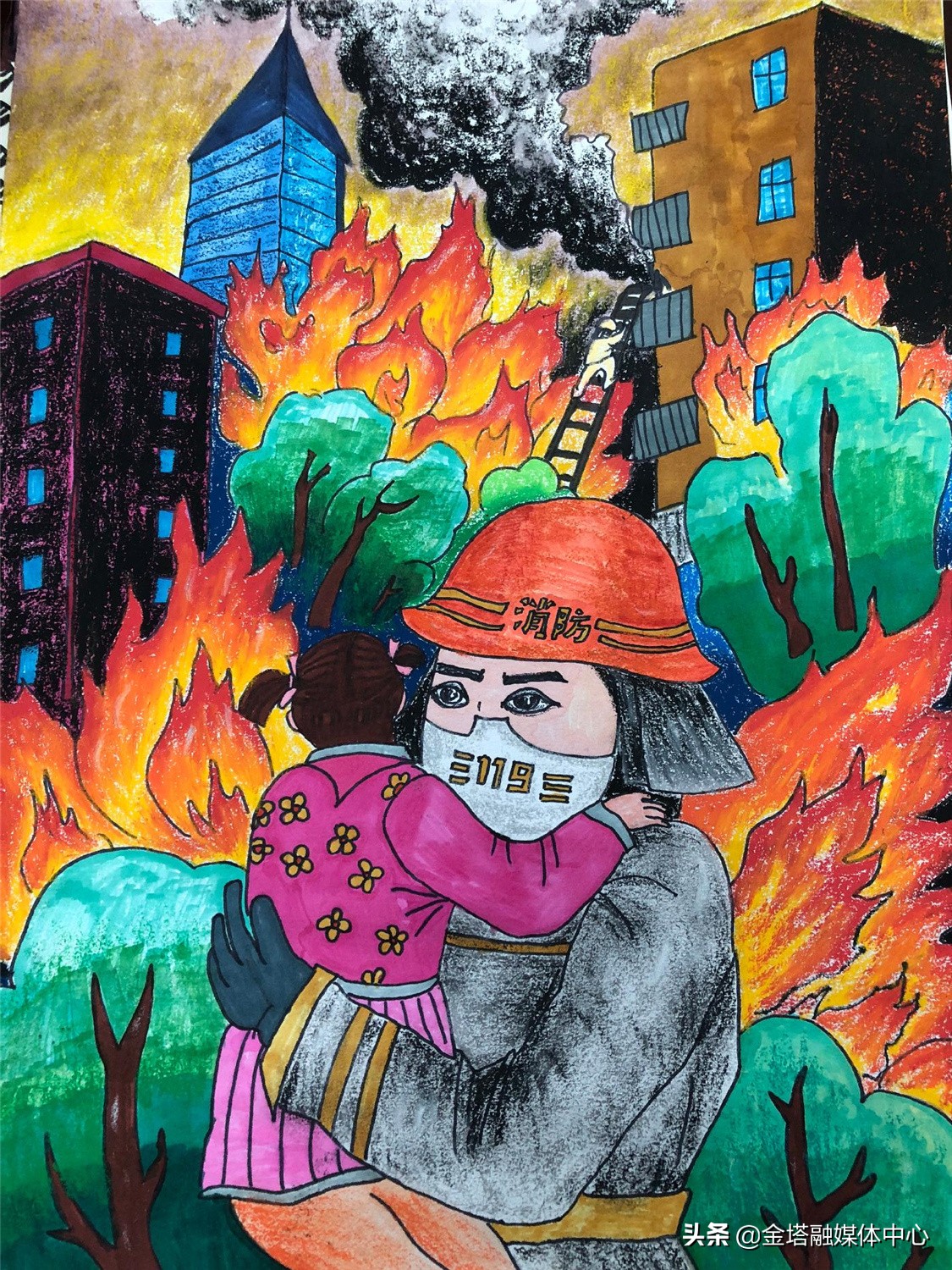 消防安全绘画9岁,小朋友画消防员