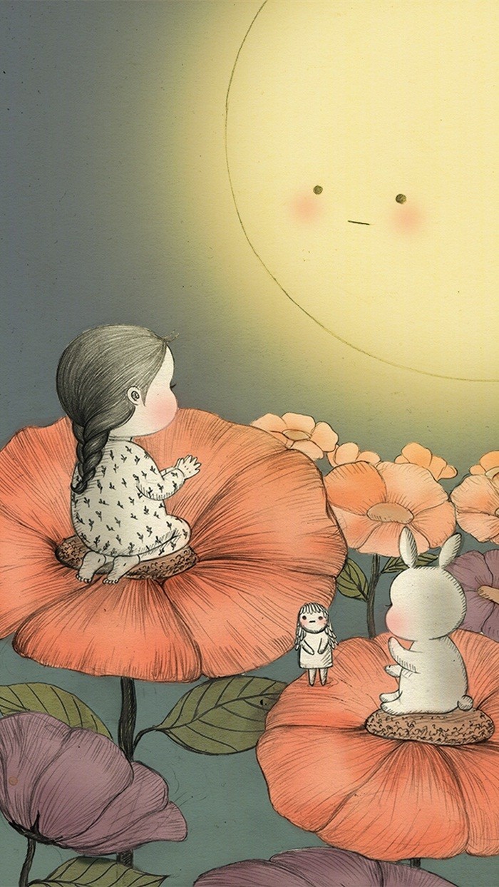 少女与兔子插画,兔子手绘创意插画