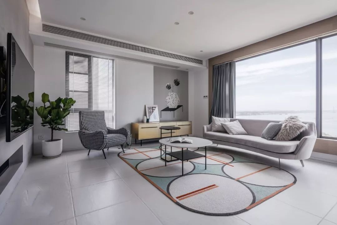 客厅大面积地砖深灰色铺贴效果图,客厅地砖简约铺贴图