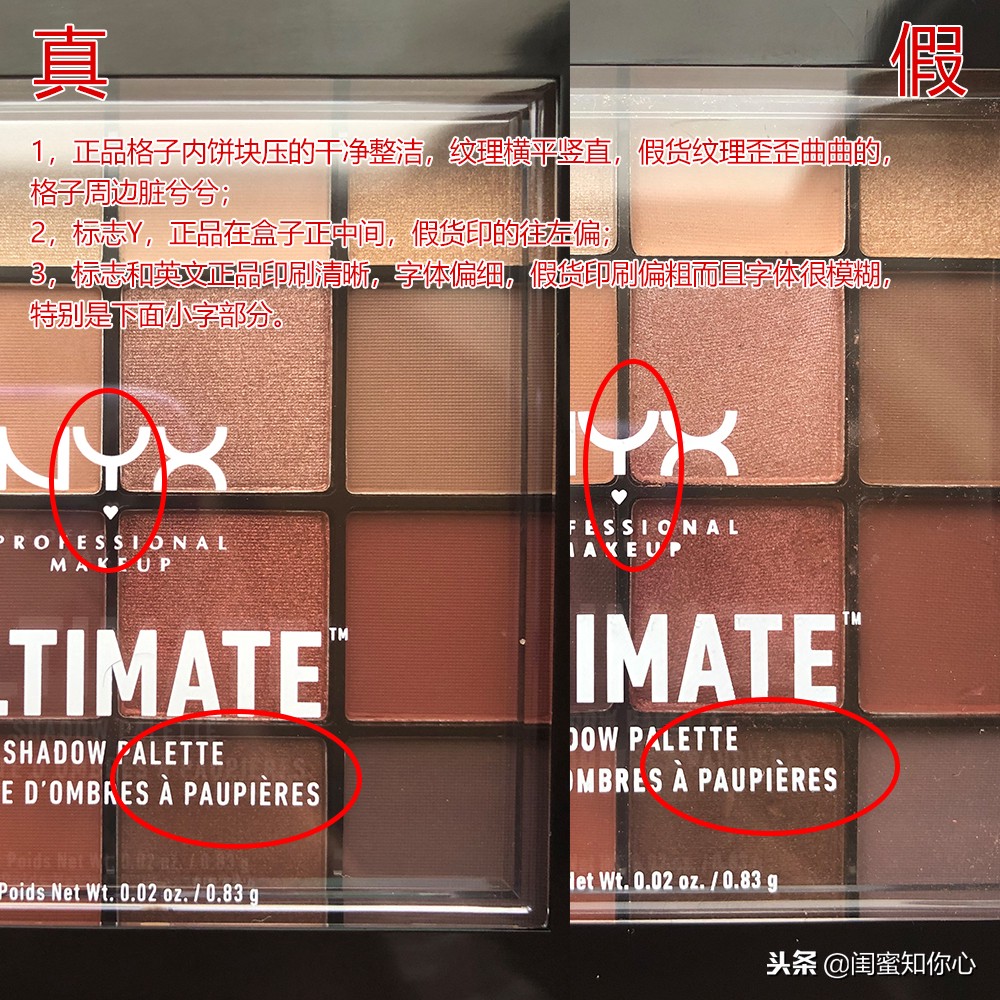 真假鉴别：如何鉴别NYX16色眼影的真假？