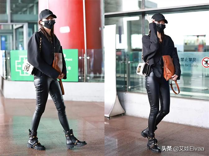 关晓彤身着黑色连体裤酷劲十足,关晓彤罕见穿皮裤亮相