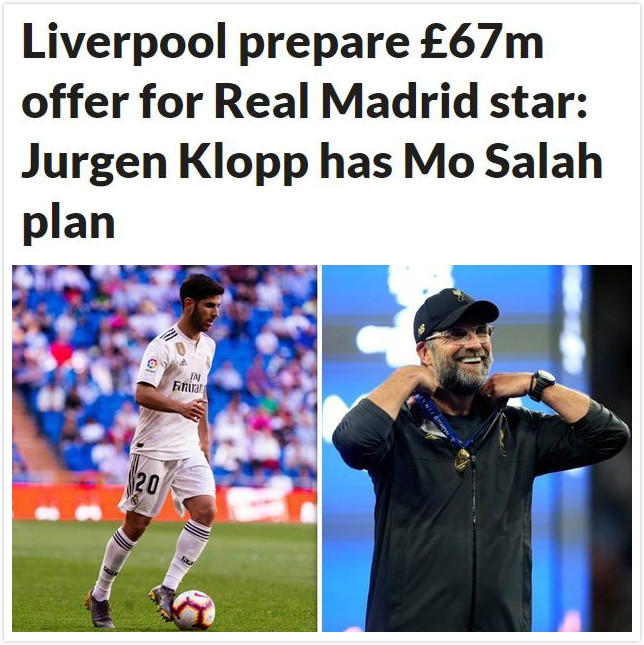 每日星报:利物浦6700万镑求购皇马阿森西奥但齐达内不想卖