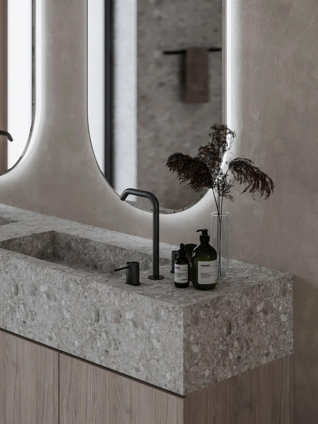 石与木的搭配，极简中透露着温暖