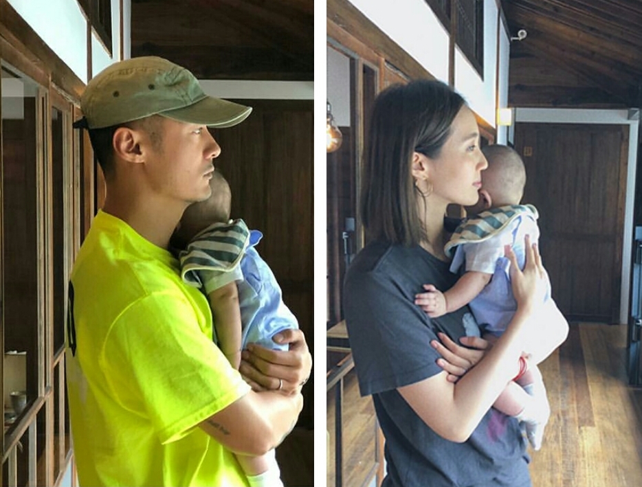 余文乐晒与儿子合照,余文乐骑电动车带孩子