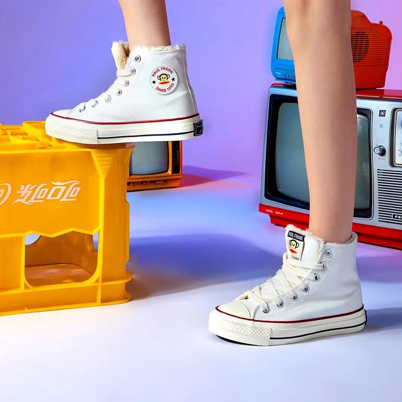 大嘴猴帆布鞋儿童加绒,女保暖鞋加绒加厚正品大嘴猴