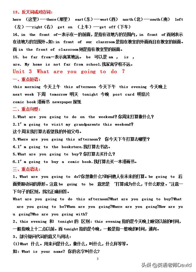 六年级英语上册必背知识点,六年级英语上册各单元知识