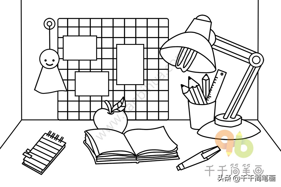 书桌简笔画简单又好看加凳子,学会整理书桌和房间的简笔画