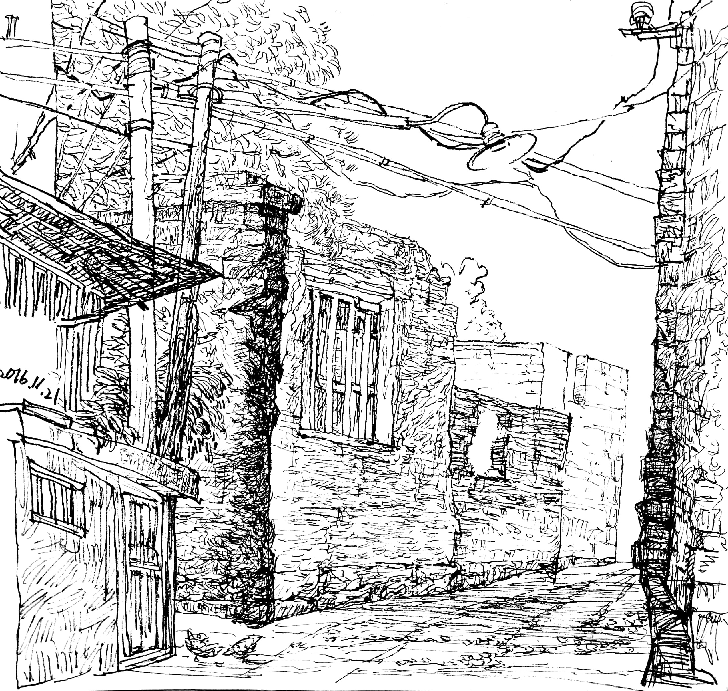 亲切友好的钢笔画速写