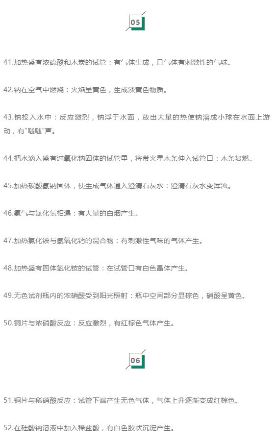 初中化学73个实验现象总结,初中化学80个实验现象