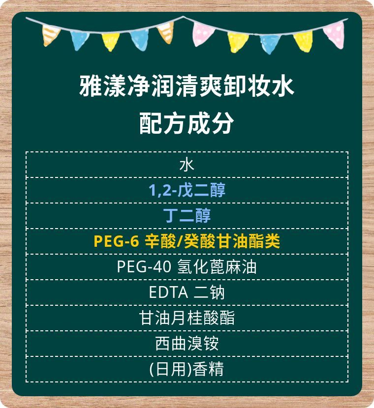 雅漾净润清爽卸妆水，配方成分解读，适合油性肌肤使用