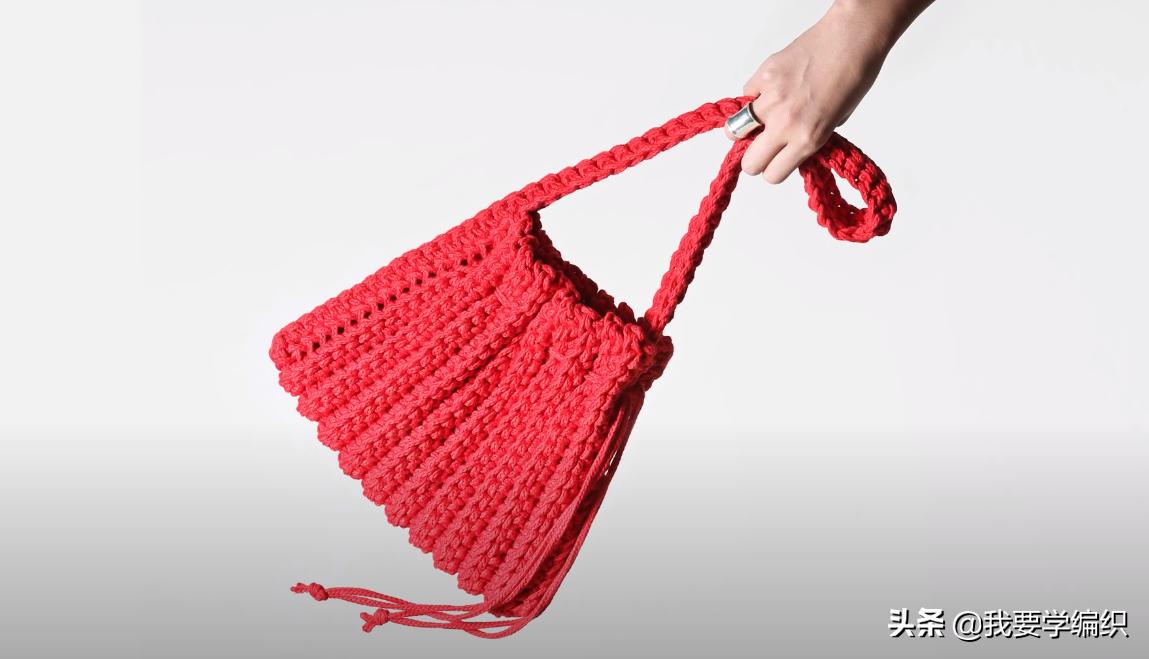 钩各种花样的抽绳包包教程,圆筒包包抽绳钩织教程