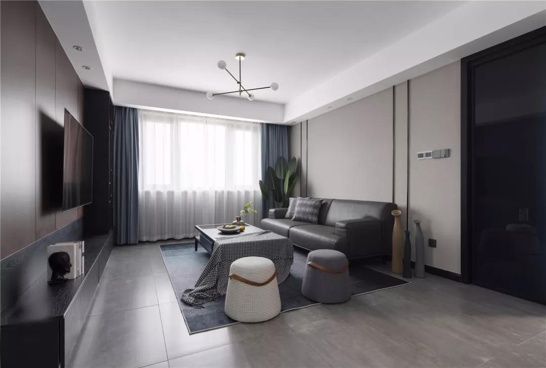 客厅地砖简约铺贴图,客厅维纳斯灰地砖效果图